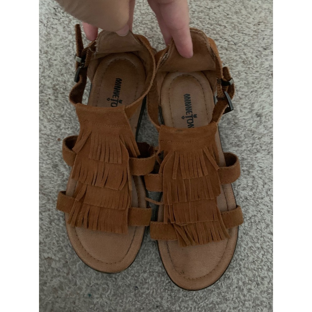 Minnetonka Brown Suede Fringe Gladiator Sandals 71302 BRN Womens 6